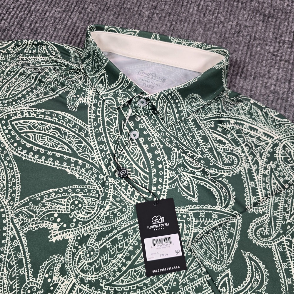 Good Good Polo Shirt Mens XL Green Paisley Fighting For Par Golf Performance